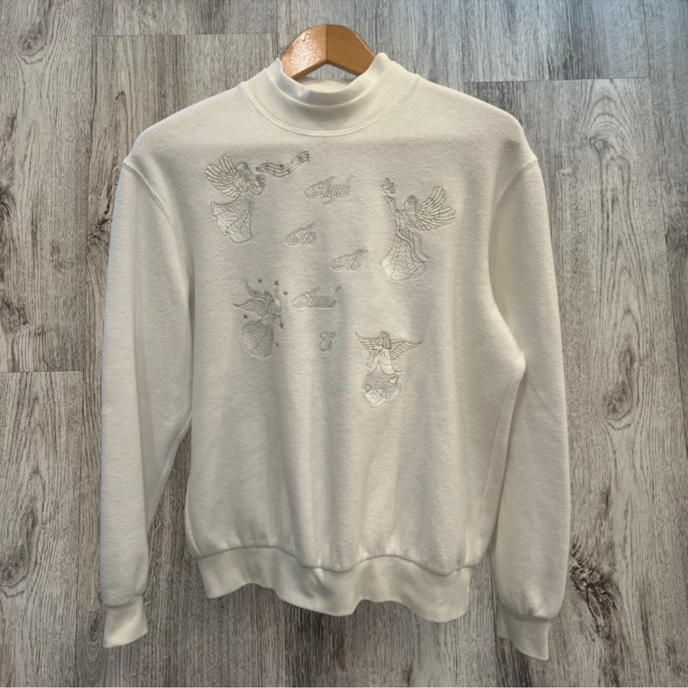 Bonsworth‎ White Angel Embroidered Crewneck Sweatshirt Vintage